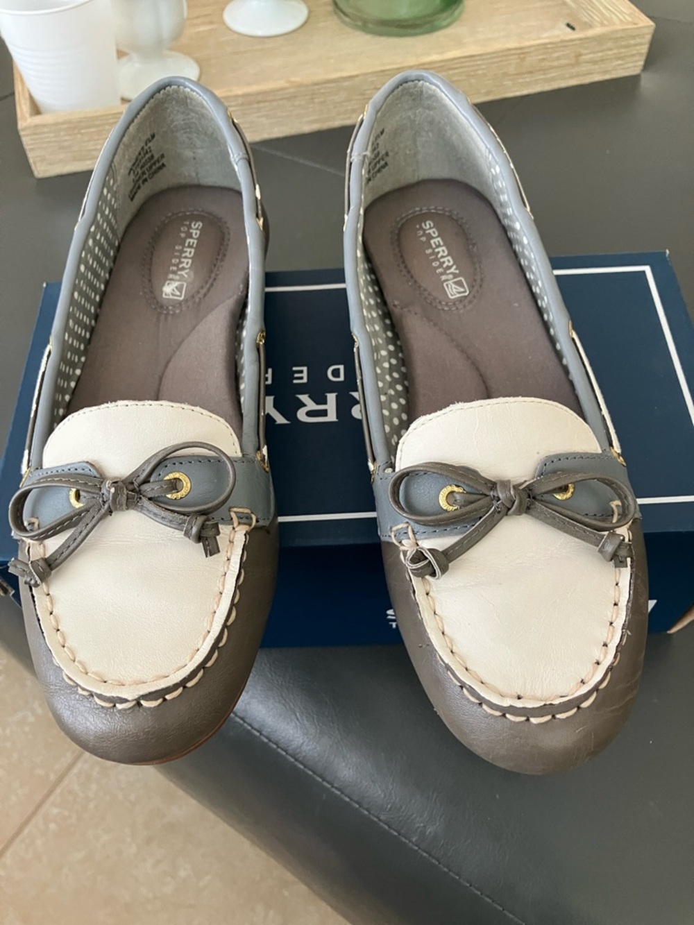 Sperry Two-Tone Gray and White Moccasin Loafers